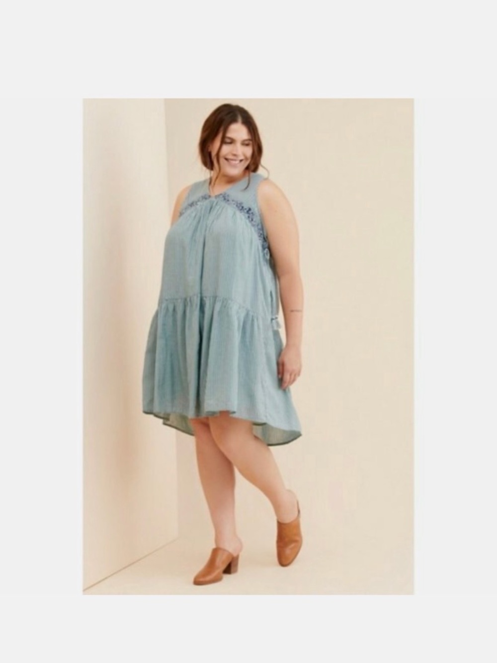 Anthropologie Striped Cotton Tie-Shoulder Sundress in Light Blue - Picture 8 of 8